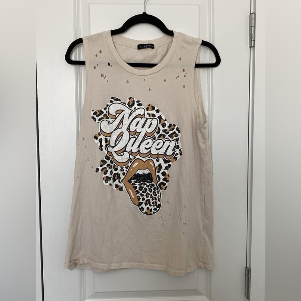 Source Unknown Cream Leopard Graphic Muscle Tee